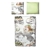 Baumwolle Satin Bettwäsche Buddha Weiß Grün 135x200 80x80