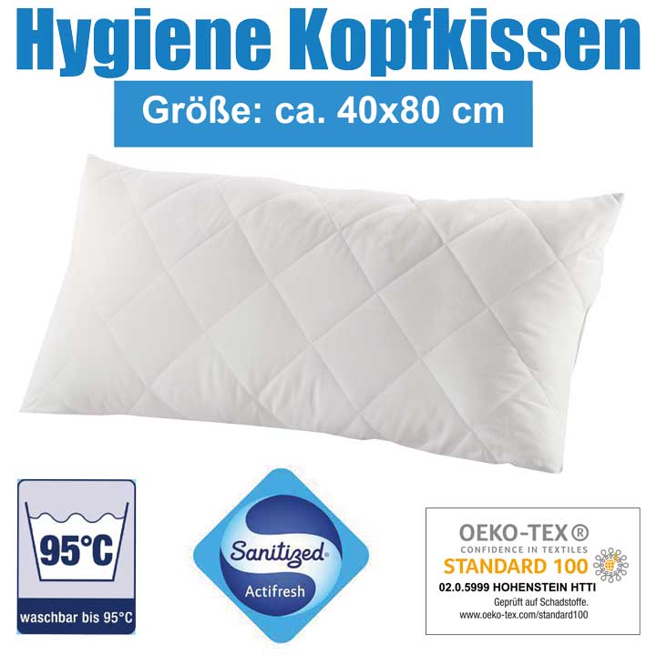 Kopfkissen Hygiene Sanitized 40x80 cm Kochfest Antibakteriell Hotel Pe