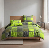Satin Bettwäsche Baumwolle Kariert Grün Grau 155x220 80x80cm