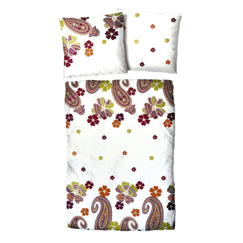 Baumwolle Satin Bettwäsche Blumen Ornamente Weiß Bunt 135x200 80x80 Set 2tlg. 4tlg.