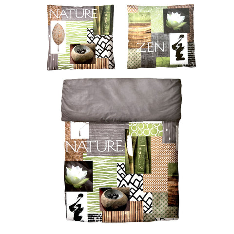 Baumwolle Satin Bettwäsche Blumen Nature Grün Grau 135x200 80x80 Set 2tlg. 4tlg.