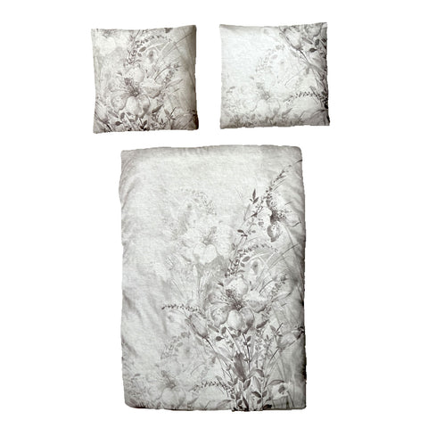 Baumwolle Satin Bettwäsche Blumen Grau 135x200 80x80 Set 2tlg. 4tlg.