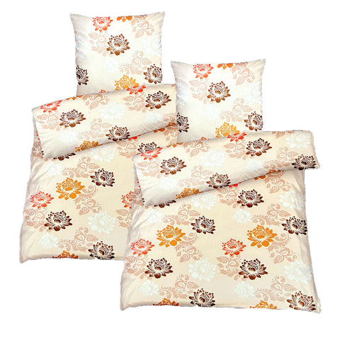 Baumwolle Satin Bettwäsche Blumen Weiß Orange 135x200 80x80