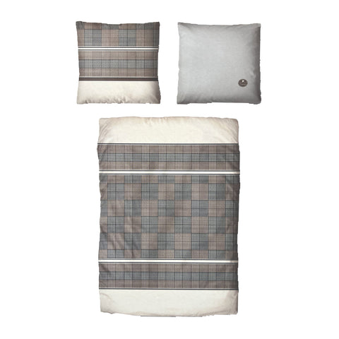Baumwolle Satin Bettwäsche Kariert Braun Beige 135x200 80x80
