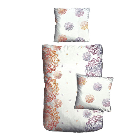 Baumwolle Satin Bettwäsche Ornamente Weiß Lila Orange 135x200 80x80cm