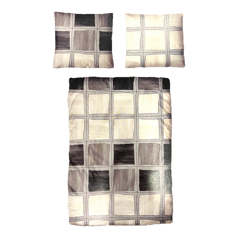 Hochwertige Biber Bettwäsche Baumwolle  Grafisch Grau Beige 155x220 80x80cm