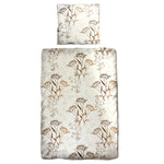 Baumwolle Satin Bettwäsche Blumen Weiß Grau  155x220 80x80cm