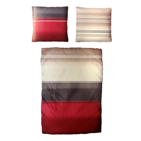 Hochwertige Biber Bettwäsche Baumwolle Streifen Rot Grau 155x220 80x80cm