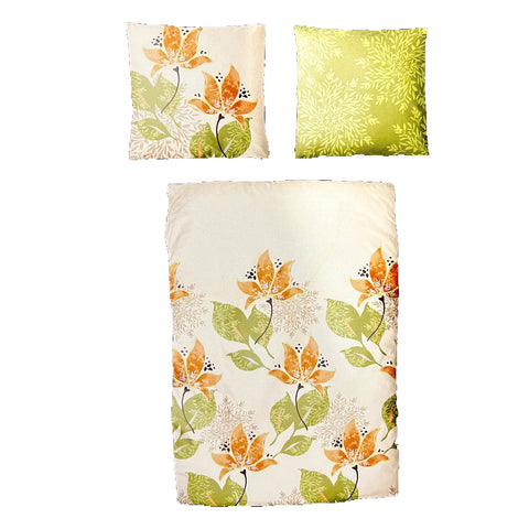 Hochwertige Biber Bettwäsche Baumwolle Blumen Weiß Grün  155x220 80x80cm