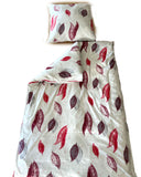 Bettwäsche Fleece Winter Blätter Weiß Rot 2tlg. 4tlg. 135x200 80x80