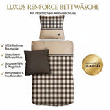Renforce Bettwäsche Baumwolle Kariert Beige Grau 155x220 80x80cm