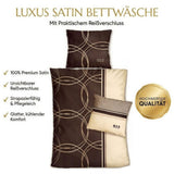 Satin Bettwäsche Baumwolle Kreise Braun Beige 155x220 80x80cm