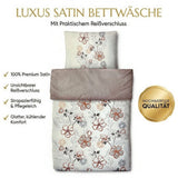 Satin Wendebettwäsche Baumwolle Blumen Weiß Grau 155x220 80x80cm