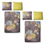 Renforce Bettwäsche Baumwolle Blumen Grau Grün 155x220 80x80cm