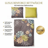 Renforce Bettwäsche Baumwolle Blumen Grau Grün 155x220 80x80cm