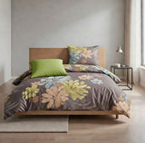 Renforce Bettwäsche Baumwolle Blumen Grau Grün 155x220 80x80cm