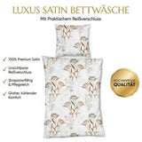 Satin Bettwäsche Baumwolle Blumen Weiß 155x220 80x80cm