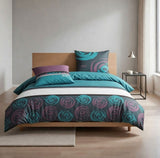 Satin Bettwäsche Baumwolle HIS Blumen Petrol Grau 155x220 80x80cm