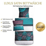 Satin Bettwäsche Baumwolle HIS Blumen Petrol Grau 155x220 80x80cm