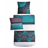 Satin Bettwäsche Baumwolle HIS Blumen Petrol Grau 155x220 80x80cm