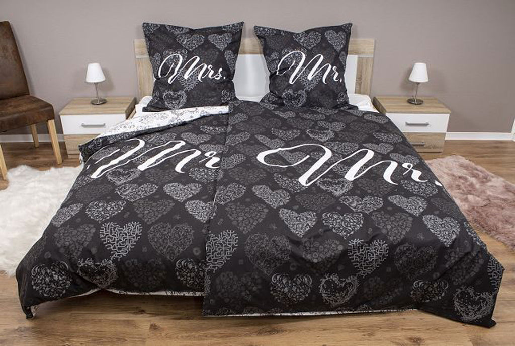 Partner Bettwäsche Baumwolle Wende 135x200 / 80x80 cm Set 4tlg. Mr.&Mr – aboutyourhome