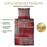 Satin Bettwäsche Baumwolle Ornamente Rot 155x220 80x80cm