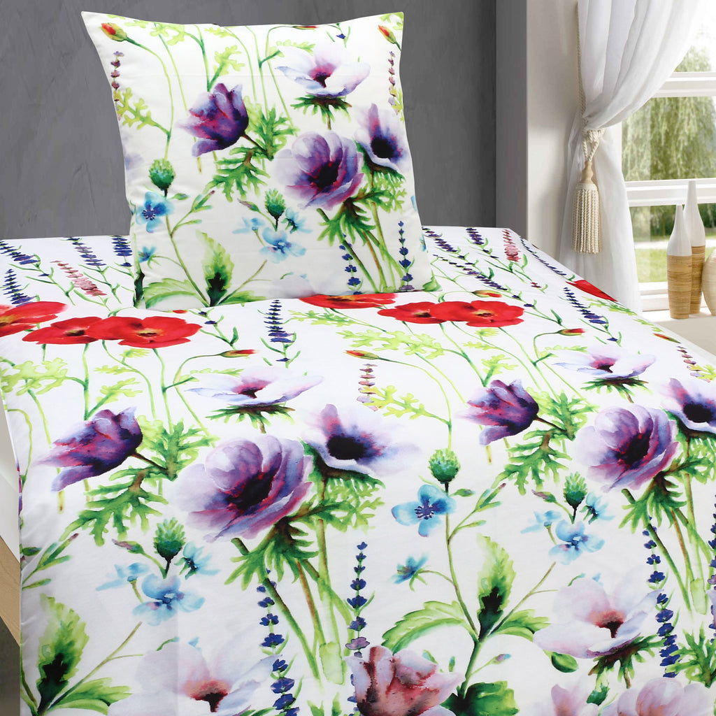 Mikrofaser Satin Bettwäsche Blumenwiese 135x200 80x80 Set 2tlg. 4tlg. – aboutyourhome
