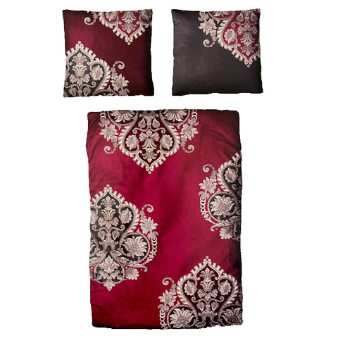 Baumwolle Satin Bettwäsche Ornamente Rot Grau 135x200 80x80 Set 2tlg. 4tlg.