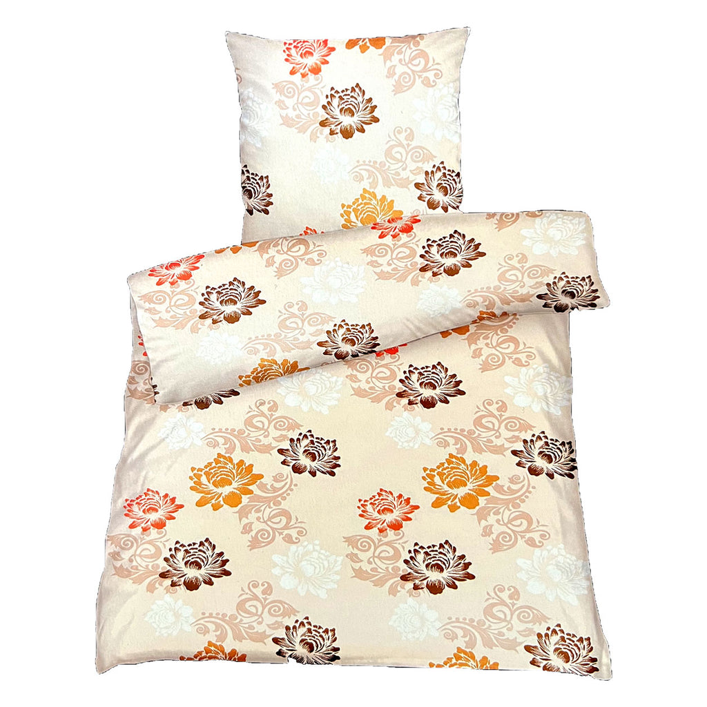 Hochwertige Biber Bettwäsche Baumwolle Blumen Beige Orange 135x200 80x – aboutyourhome