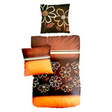 Baumwolle Satin Bettwäsche Blumen Orange Braun  155x220 80x80 Set 2tlg. 4tlg.