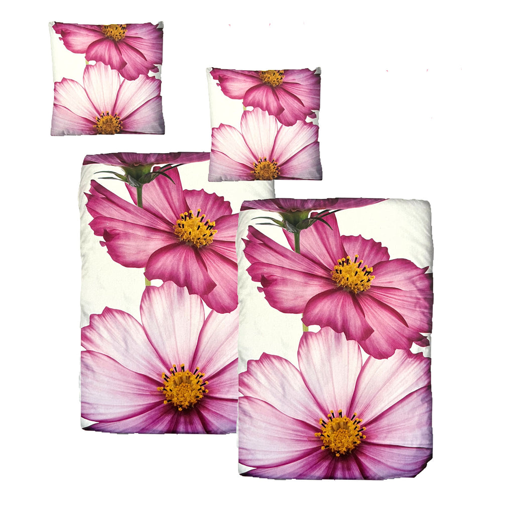Baumwolle Satin Bettwäsche Blumen Weiß Pink 155x220 80x80 – aboutyourhome