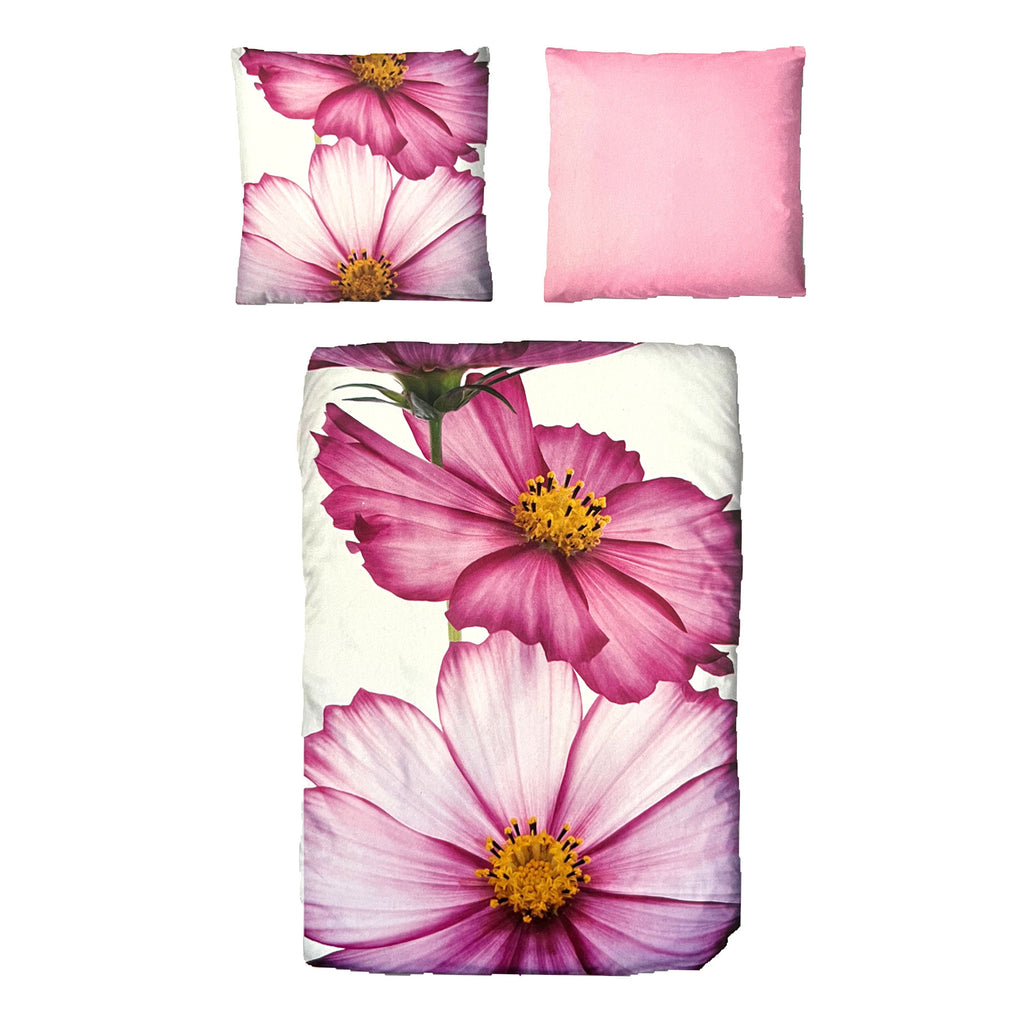 Baumwolle Satin Bettwäsche Blumen Weiß Pink 155x220 80x80 – aboutyourhome