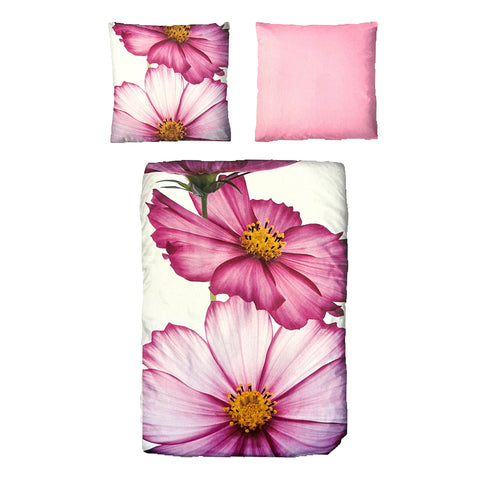 Baumwolle Satin Bettwäsche Blumen Weiß Pink 155x220 80x80 Set 2tlg. 4tlg.