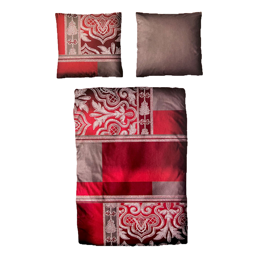 Baumwolle Satin Bettwäsche Ornamente Rot Grau 155x220 80x80 – aboutyourhome