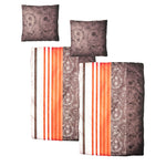 Hochwertige Feinbiber Bettwäsche Baumwolle Ornamente Orange Lila 2tlg. 4tlg. 155x220 80x80