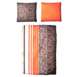 Hochwertige Feinbiber Bettwäsche Baumwolle Ornamente Orange Lila 2tlg. 4tlg. 155x220 80x80