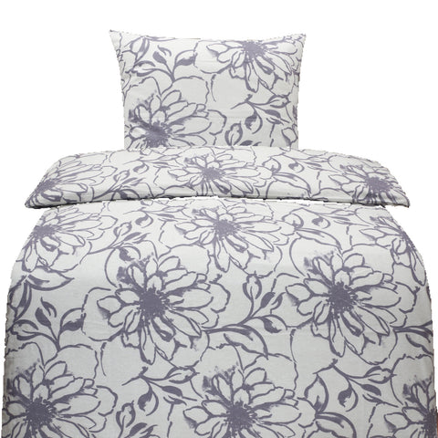 Hochwertige Biber Bettwäsche Baumwolle Blumen Weiß Grau 135x200 80x80 – aboutyourhome