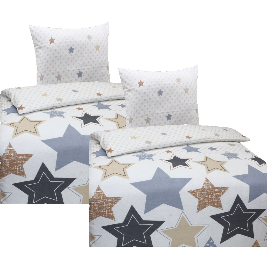 Hochwertige Biber Bettwäsche Baumwolle Sterne Blau Beige 135x200 80x80 – aboutyourhome