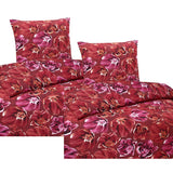 Hochwertige Biber Bettwäsche Baumwolle Blumen Rot 2tlg. 4tlg. 135x200 80x80