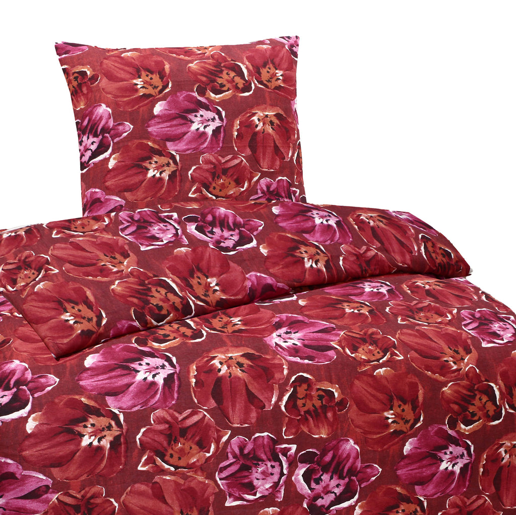 Hochwertige Biber Bettwäsche Baumwolle Blumen Rot 135x200 80x80 – aboutyourhome