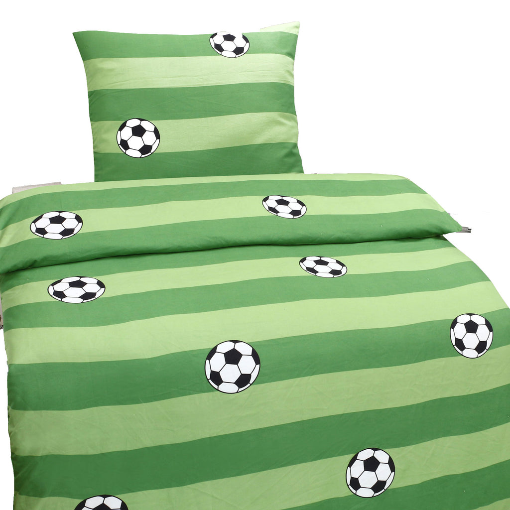 Mikrofaser Bettwäsche Fußball Hochwertig 2tlg. 4tlg. 135x200 80x80 grü – aboutyourhome