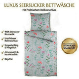 Seersucker Bettwäsche Baumwolle Blumen Grau Bunt 135x200 80x80cm