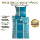 Seersucker Bettwäsche Baumwolle Kariert Türkis Grau 135x200 80x80cm