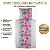 Seersucker Bettwäsche Baumwolle Blumen Grau Bunt 135x200 80x80cm