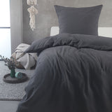 Hochwertige Musselin Bettwäsche Baumwolle 135x200 80x80cm Dunkelgrau