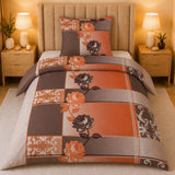 Hochwertige Fleece Bettwäsche Blumen Ornamente Orange Braun 135x200 80x80cm