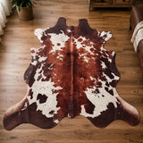 Kuhfell Teppich Kunstfell Braun Weiß 190x210cm Fellimitat Pflegeleicht Felloptik