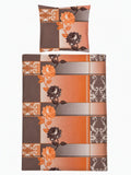 Hochwertige Fleece Bettwäsche Blumen Ornamente Orange Braun 135x200 80x80cm