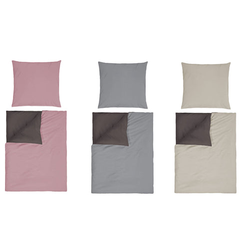 Bettwäsche Baumwolle Uni Wende 155x220 / 80x80 cm Set 2tlg. 4tlg. Rosa Grau Beige