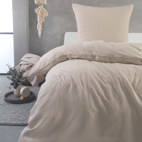 Hochwertige Musselin Bettwäsche Baumwolle 135x200 80x80cm Natur